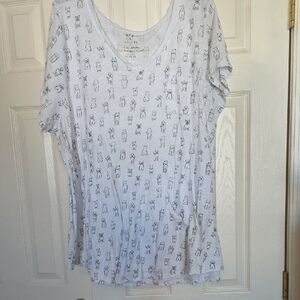Torrid White Cat Print Short Sleeve Tee